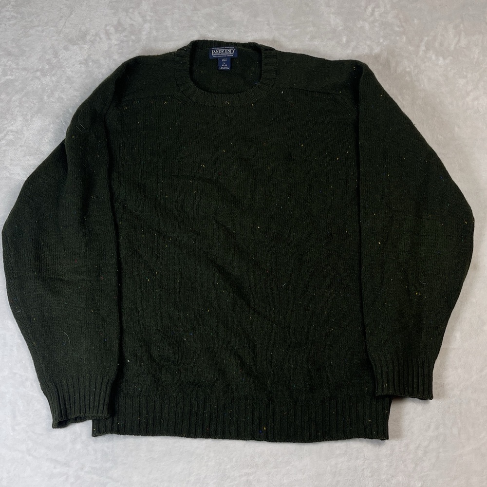 Lands' End Men's Tall Sweater Green Size L Shetland Wool Donegal Knit UK Made